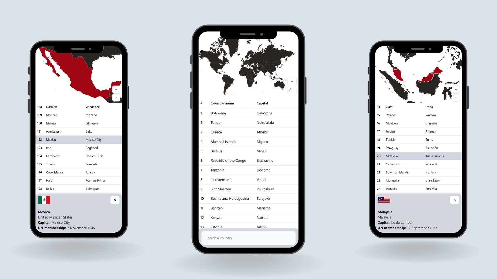 captura de pantalla del proyecto Countries